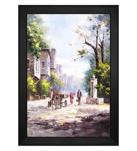 Yağlı Boya Eski İstanbul Sokağı Motifli Kanvas Tablo 80 x 110 cm Siyah Çerçeve