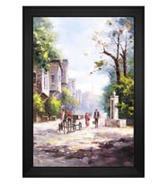 Yağlı Boya Eski İstanbul Sokağı Motifli Kanvas Tablo 80 x 110 cm Siyah Çerçeve