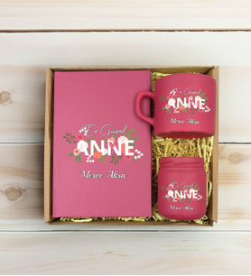 BK Gift Kişiye Özel İsimli DTF Anne Temalı Leylak Defter & Kahve Fincanı & Mum Hediye Seti-1, Anneye Hediye, Anneler Günü Hediyesi