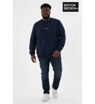 Erkek Büyük Beden Orta Brooklyn Baskılı Bisiklet Yaka İnce Sweatshirt SPR26BSW956-8 (Lacivert)