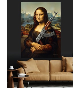 Monalisa Silah Tutan Sanat Dekoratif Kanvas - Mdf Ahşap Tablo