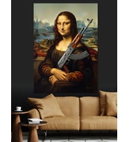 Monalisa Silah Tutan Sanat Dekoratif Kanvas - Mdf Ahşap Tablo