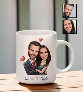 Çiftlere Özel İsimli Karikatür Temalı   Kupa Bardak