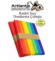 Renkli Dar Dil Çubuğu 100 Adet Ahşap Dondurma Çubuğu Renkli Maket Hobi Okul Proje Tasarım (Çok Renkli)