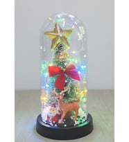 Yılbaşı Temalı Işıklı Dekoratif Cam Fanus - Kar Küresi Efektli Mini Çam Ağacı , Geyik ve Noel Baba F