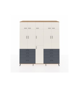 Kronos Dolap 8 Raflı 8 Çekmeceli 3 Askılı 220x59x243 Çam-Aytaşı/Antrasit