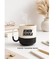 Kişiye Özel Kupa Bardak Siyah Alt Tasarım – Kendin Tasarla Baskılı Seramik Kupa (Siyah-Krem)
