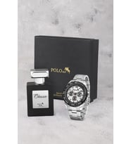 Polo Air Erkek Kol Saati Ve 55ml Parfüm Hediyelik Kutusunda Siyah Set Gümüş Renk ST-5011E4 (Gümüş-Beyaz)