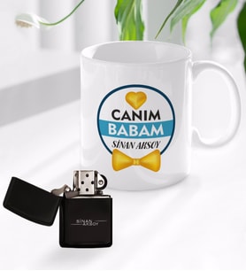 BK Gift Kişiye Özel Canım Babam Tasarımlı Kupa Bardak ve Benzinli Çakmak Seti - Model 1