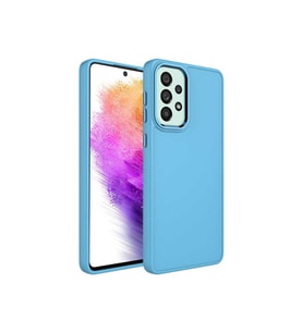 Samsung Galaxy A32 4G Uyumlu Kılıf Metal Çerçeve ve Buton Tasarımlı Silikon Zore Luna Kapak (Açık Mavi)