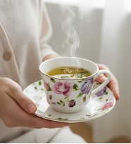 Pembe Çiçekli Çay ve Kahve Fincanı