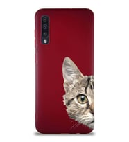 Samsung Galaxy A50 Soft Premier Kapak Catface Tasarımlı Silikon Kılıf - Mürdüm (Şeffaf)
