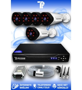PICAM 5 Kameralı Uzay 5 Dış Kamera Set HDD'siz Full HD Gece Görüşlü Güvenlik Kamerası Sistemi