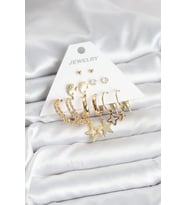 Gold Renk Yıldızlı Set 6 Çift Kadın Küpe Seti - TJ-BKP11320