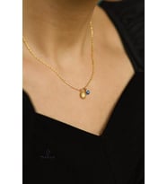 Beyaz Taşlı Güneş Model Nazar Boncuklu 925 Ayar Gümüş Kolye (Gold)