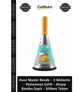 Özel Üretim Şık Huni Model Rende 3 Bölümlü Paslanmaz Çelik Ahşap Bambu Saplı Silikon Taban