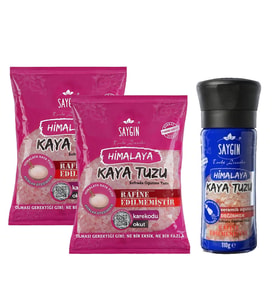 Saygın Himalaya Kaya Tuzu - Sofrada Ogutme 500 gr 2 Adet ve Değirmen 110 gr