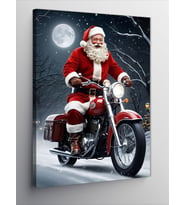 Kanvas Tablo Motosikletli Noel Baba