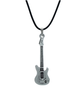 Elektro Gitar Deri ip Kolye - Gümüş Kaplama - Kadın Erkek Kolye - No:928