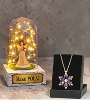 Led Işıklı Kişiye Özel Fanus ve Gerçek Ametist Taşlı Lotus Kolye (Model 6)