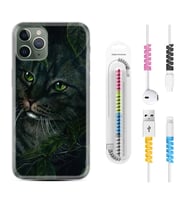 Apple iPhone 11 12 13 14 Pro Max Kılıf Kablo Koruma Spiral Silikon Flowers Cat 1345