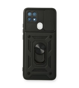 Oppo A15 Kılıf Pars Lens Yüzüklü Silikon - Siyah