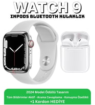 SmartWatch 9 Arama Özellikli Akıllı Saat ve Inpods i12 Bluetooth Kulaklık 2024 Son Sürüm (Beyaz)