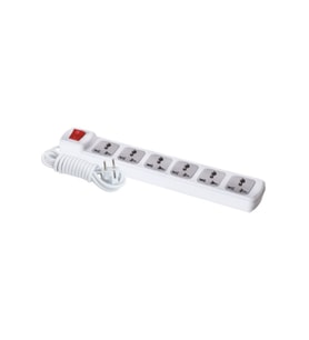 F307A 6'lı Anahtarlı Universal Grup Priz 2 Metre Anahtarlı Kısa Kablo Prizi (Beyaz)