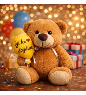 İyi Ki Doğdun Yazılı Peluş Ayıcık – Mutluluk Dolu Bir Sürpriz