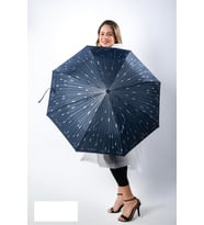 Damla Desenli Fiberglass Güçlü Mekanizma Tam Otomatik Kadın Şemsiye (D.Lacivert)