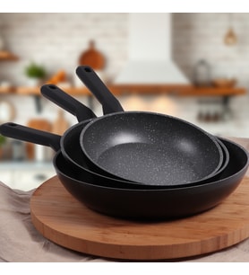 Serenk Excellence 3 Adet Granit İndüksiyon Tabanlı Tava Seti, 20-24-28 cm, PFOA İçermeyen Yanmaz ve Yapışmaz Tavalar