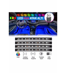 Eraks Usb Girişli 12 Led Ayak Altı Led Sese Ve Müziğe Duyarlı Kumandalı - Usb (Siyah-Gri)