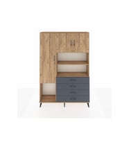 Arges Dolap 7 Raflı 4 Çekmeceli 3 Kapaklı 132x30x195 Çam-Çam/Antrasit