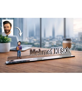 Kişiye Özel Müdür Karikatürlü 30 cm Ayna Pleksi Masaüstü İsimlik - Müdüre Hediye Terfi ve Ofis Hediyesi