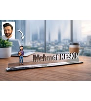 Kişiye Özel Müdür Karikatürlü 30 cm Ayna Pleksi Masaüstü İsimlik - Müdüre Hediye Terfi ve Ofis Hediyesi