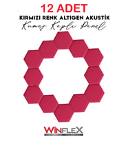 DEKORATİF ALTIGEN AKUSTİK KUMAŞ KAPLI PANEL 12 ADET - (17x20CM) (Kırmızı)