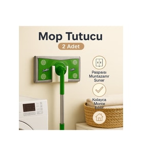 2’li Mop Tutucu - Paspas Mop İçin Duvara Yapıştırmalı Askı