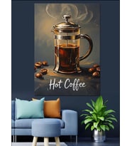 French Press Kahve Sunumu Dekoratif Kanvas - Mdf Ahşap Tablo