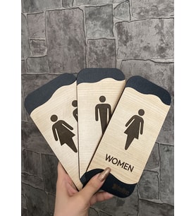 Meşe Serisi Kadın Wc Erkek Wc Ve Genel Wc 3'lü Natural Yönlendirme Seti