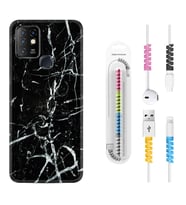 INFINIX Hot 8 9 10 11S Hot 10 Play 10T Kılıf Kablo Koruma Spiral Silikon Black Marble 3 1382