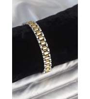 316L Çelik Gold ve Gümüş Renk 9 mm Kalınlık Erkek Bileklik - TJ-EB3769