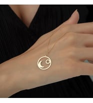 Kişiye Özel 925 Ayar Gümüş Minimal Güneş ve Ay Kolye (Gold)