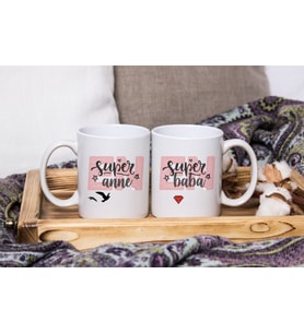 Süper Anne & Süper Baba Tasarımlı İkili Kupa Seti