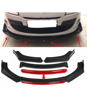 Renault Megane Mk3 Kırmızı Renkli Şeritli Dilli Ön Lip 4 Prç Parlak Siyah ABS 2009 - 2016