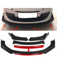 Renault Megane Mk3 Kırmızı Renkli Şeritli Dilli Ön Lip 4 Prç Parlak Siyah ABS 2009 - 2016