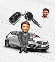 Kişiye Özel Araba Temalı Karikatür Ahşap Anahtarlık