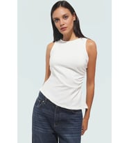 Asimetrik Kesim Fitted Dokuma Bluz Rahat Yazlık Stil Dayanıklı Malzeme Özel Tasarım (Beyaz)
