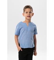 Kısa Kol Şile Bezi Bisiklet Yaka Yazlık Erkek Çocuk Tshirt Mavi 3032