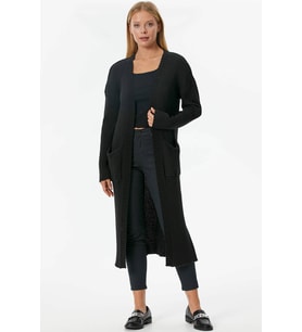 Oversize Uzun Triko Hırka - Siyah