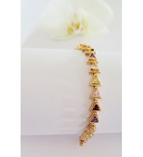 Xupıng Renkli Zirkon Taşlı Gold Baget Bileklik